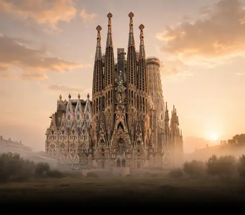 Sagrada Família basilica in Barcelona at sunset